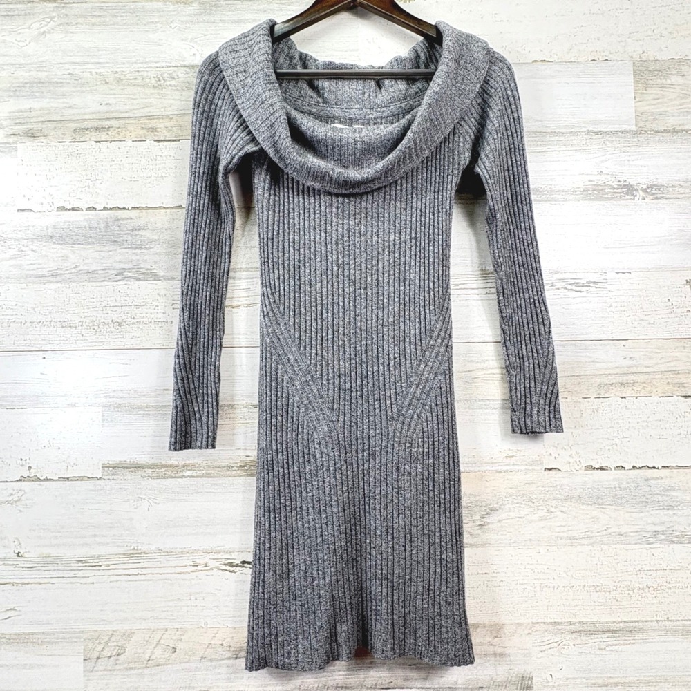 American Eagle Sweater Dress NEW Size M Gray New Cowl Neck Ribbed Knit Chic